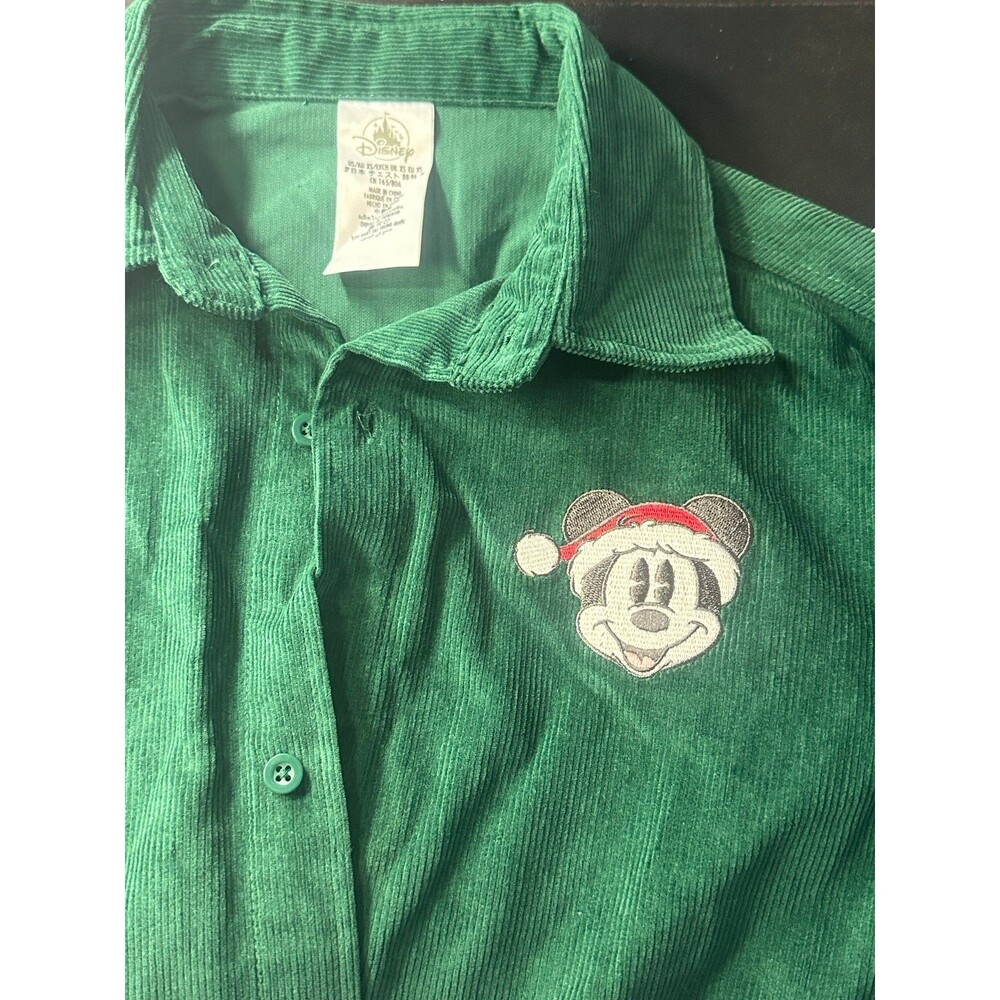 Disney Mickey Mouse Corduroy Button Up Shirt Mens  Green Christmas